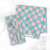 Whimsical Wobbly Checkerboard -1 in Turquoise Blue & Light Pink Checks