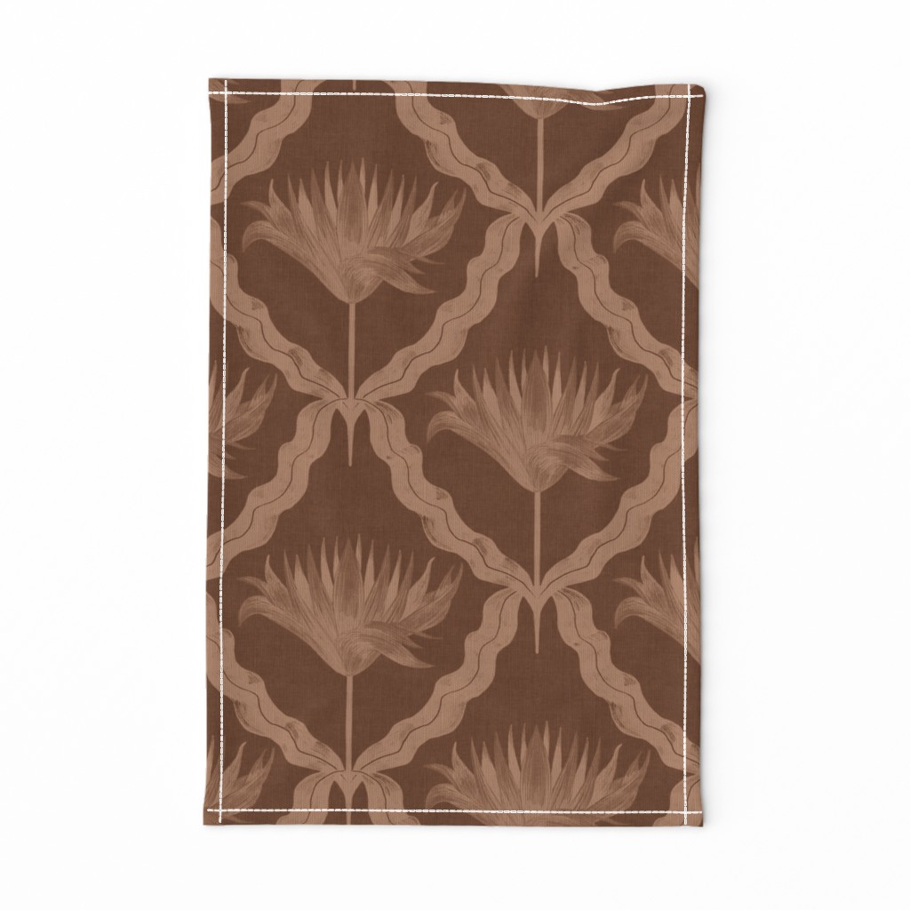 Diamond Dahlia / Dramatic Glamour Art Deco Antique Floral / Reddish Brown