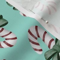 Red Candy Cane with Green Bow on Mint Large Scale