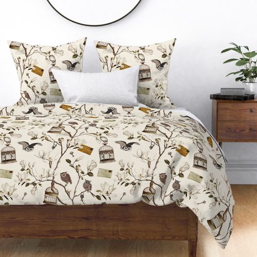 Magnolia Grove with Owls in Cream