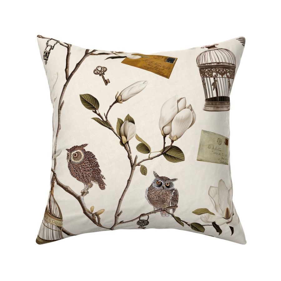 Magnolia Grove with Owls in Cream