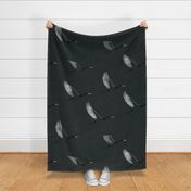 flying birds with off white and black on very dark lush green - Large