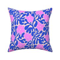 Medium Matisse modern block printed daisy flower - Electric blue hot pink