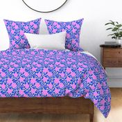 Medium Matisse modern block printed daisy flower - Electric blue hot pink