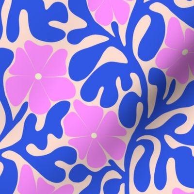 Medium Matisse modern block printed daisy flower - Electric blue hot pink