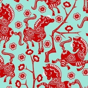 Year of the Horse - Red on Turquoise