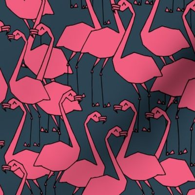 Flamingos - Parisian Blue/French Rose by Andrea Lauren