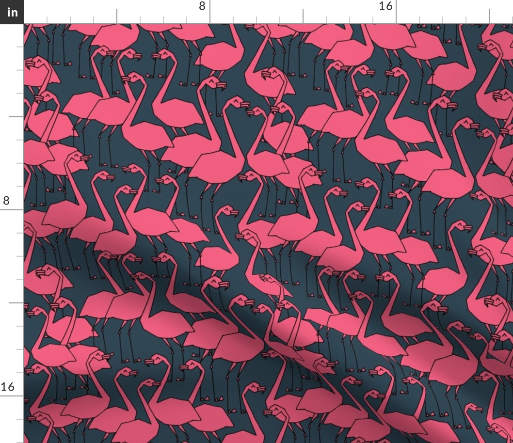 Flamingos - Parisian Blue/French Rose by Andrea Lauren