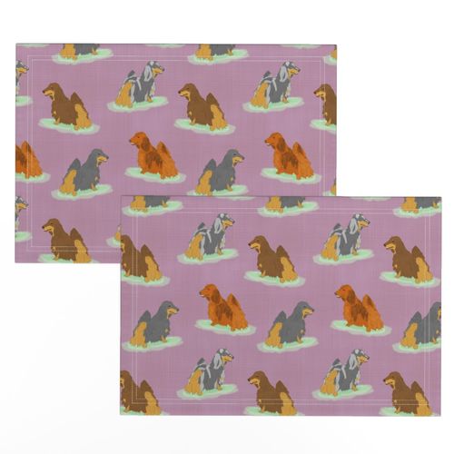 Standing Longhaired Dachshunds - purple linen