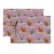 Standing Longhaired Dachshunds - purple linen