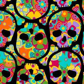 Day of the Dead flowered skull black on multi