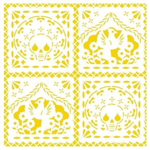 Papel Picado white on yellow ground