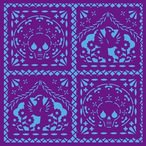 Papel Picado purple on blue ground