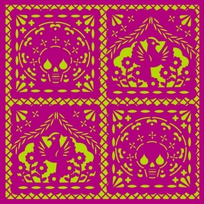 Papel Picado pink on lime ground