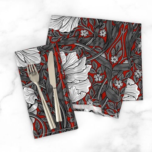 William Morris ~ Antiqued Pimpernel ~ Black and White on Turkey Red 