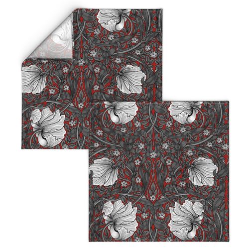 William Morris ~ Antiqued Pimpernel ~ Black and White on Turkey Red 