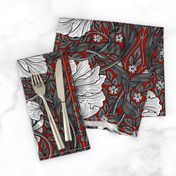 William Morris ~ Antiqued Pimpernel ~ Black and White on Turkey Red 