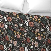 Maya Boho Floral - Rotated - Black - 18" repeat