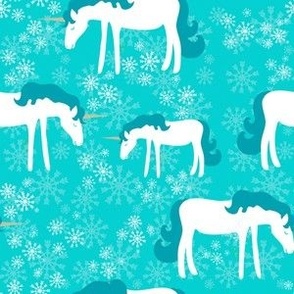 Unicorns with Snowflakes aqua