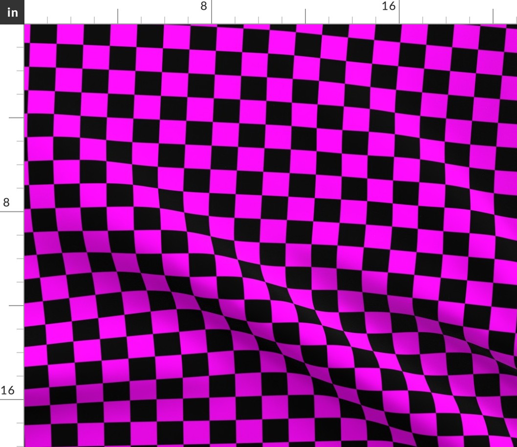 One Inch Black and Magenta Pink Checkered