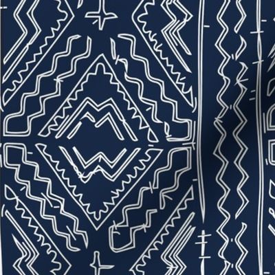 African mud cloth mudcloth tribal white on blue