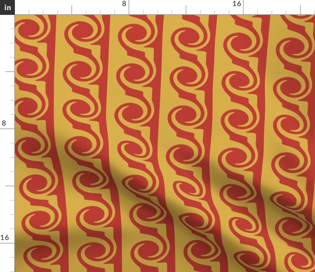 Spicy Mustard and Aurora Red Rows of Swirls