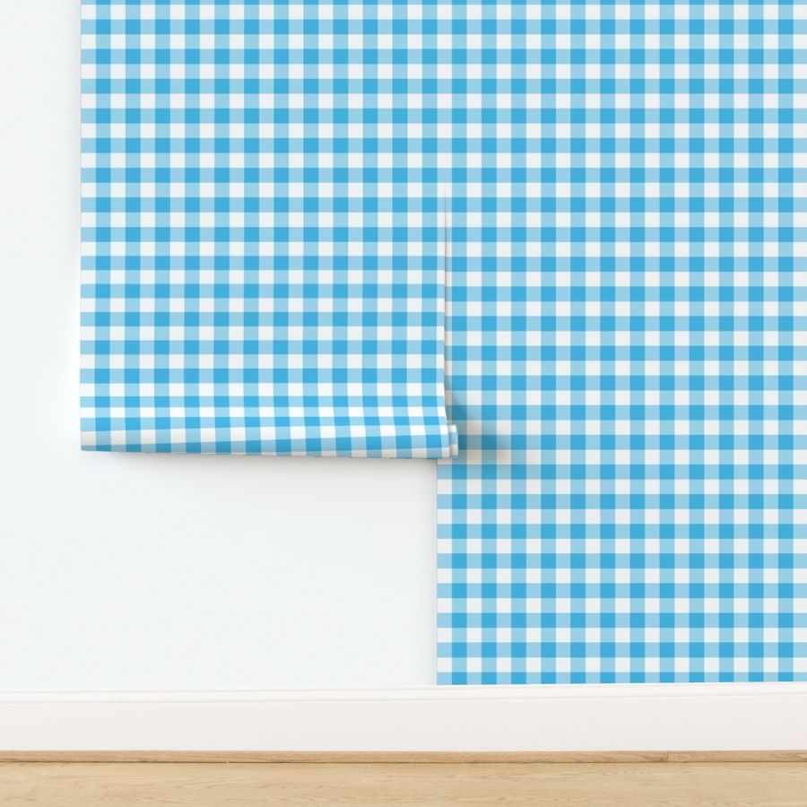 Turquoise and white, gingham check print 6 checks per inch