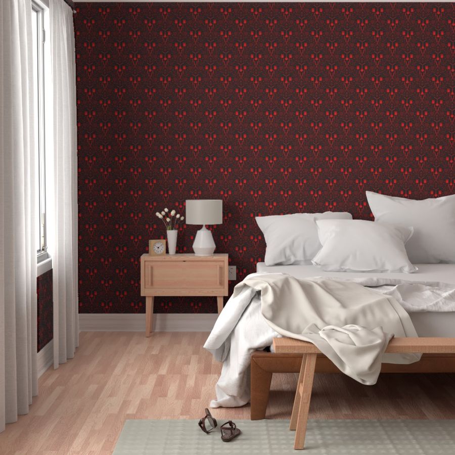 Mad Science Damask (Dark Red)