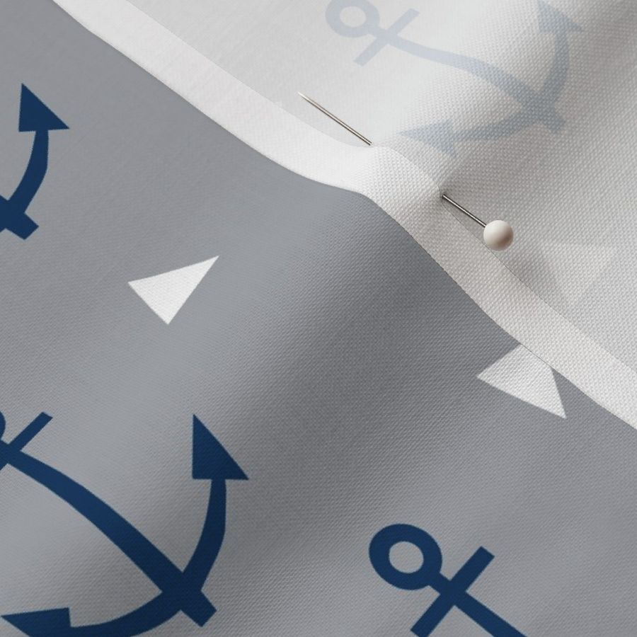 anchor nautical baby nursery grey and navy blue anchor fabric