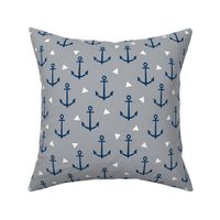 anchor nautical baby nursery grey and navy blue anchor fabric