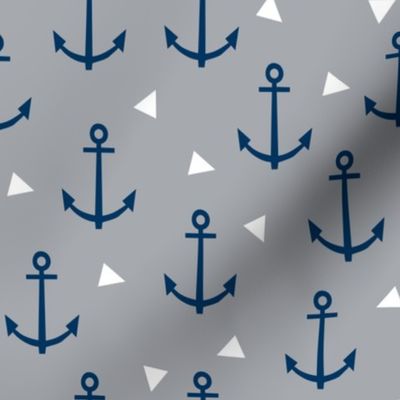 anchor nautical baby nursery grey and navy blue anchor fabric