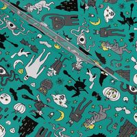 Retro Halloween - teal and grey