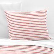 Distressed Painted Coral Pink Stripes on White