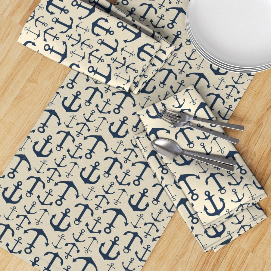 Navy Anchors on Spanish White