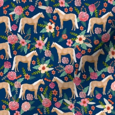 Palomino Horse fabric florals horses navy