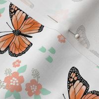 butterfly fabric // monarch butterflies spring florals design andrea lauren fabric - orange and white