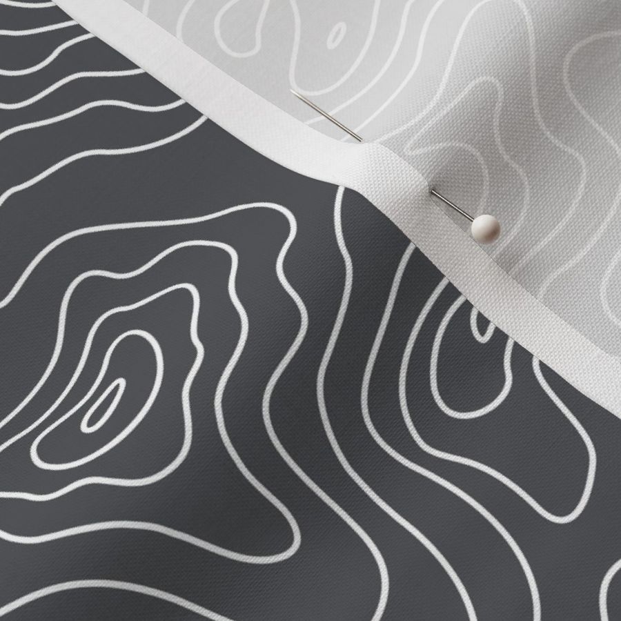 Dark Grey and White Stripes Wave Elevation Topographic Topo Map Pattern 