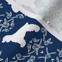 cocker spaniel dog breed silhouette florals navy