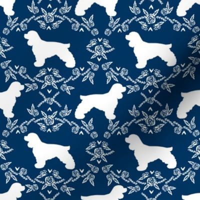 cocker spaniel dog breed silhouette florals navy