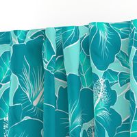 Hibiscus Batik Teal on Aqua 24inL