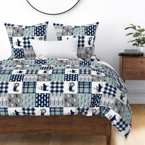 farm life - plaid wholecloth patchwork - navy and dusty blue (90) 