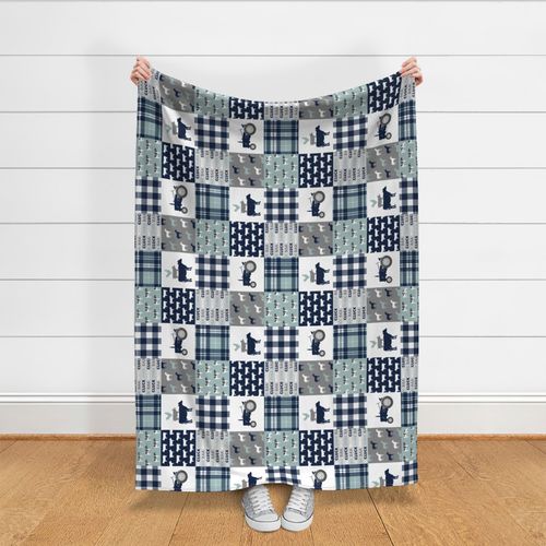 farm life - plaid wholecloth patchwork - navy and dusty blue (90) 