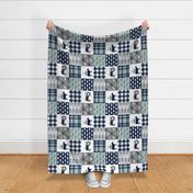 farm life - plaid wholecloth patchwork - navy and dusty blue (90) 