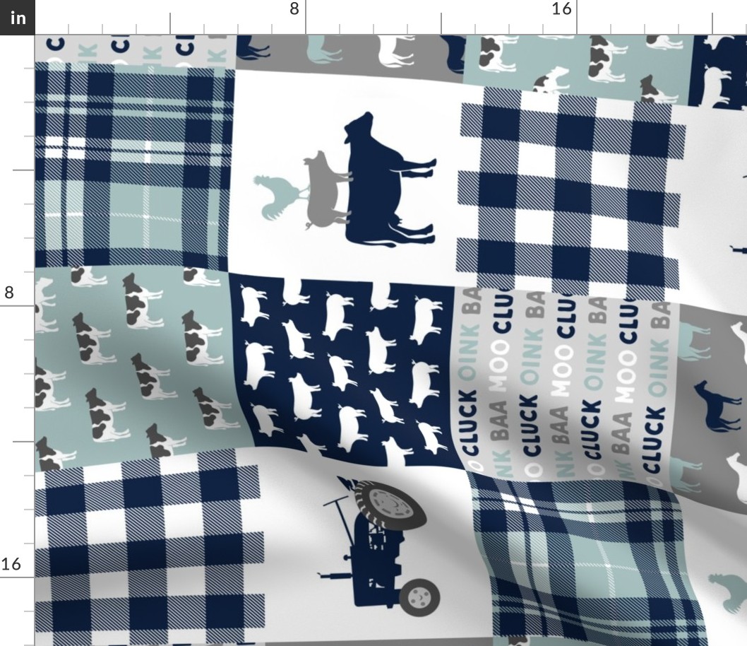 farm life - plaid wholecloth patchwork - navy and dusty blue (90) 