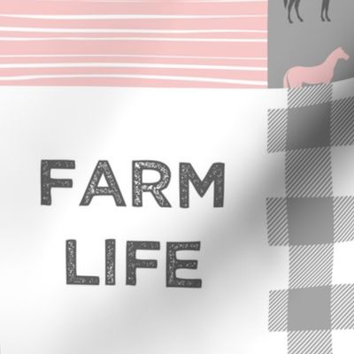 farm life wholecloth - woodgrain - pink and grey farm fabrics