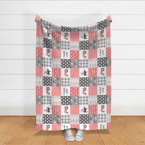 farm life wholecloth (90) - pink coral woodgrain