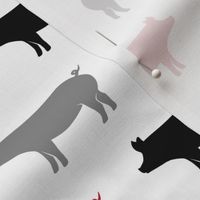 multi pigs - red, grey, black