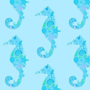 Sea Dream - Aquamarine - Seahorses Blue