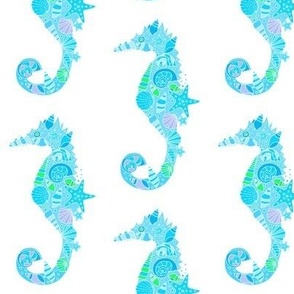 Sea Dream - Aquamarine - Seahorses White