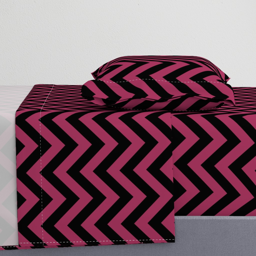 Six Inch Sangria Pink and Black Chevron Stripes